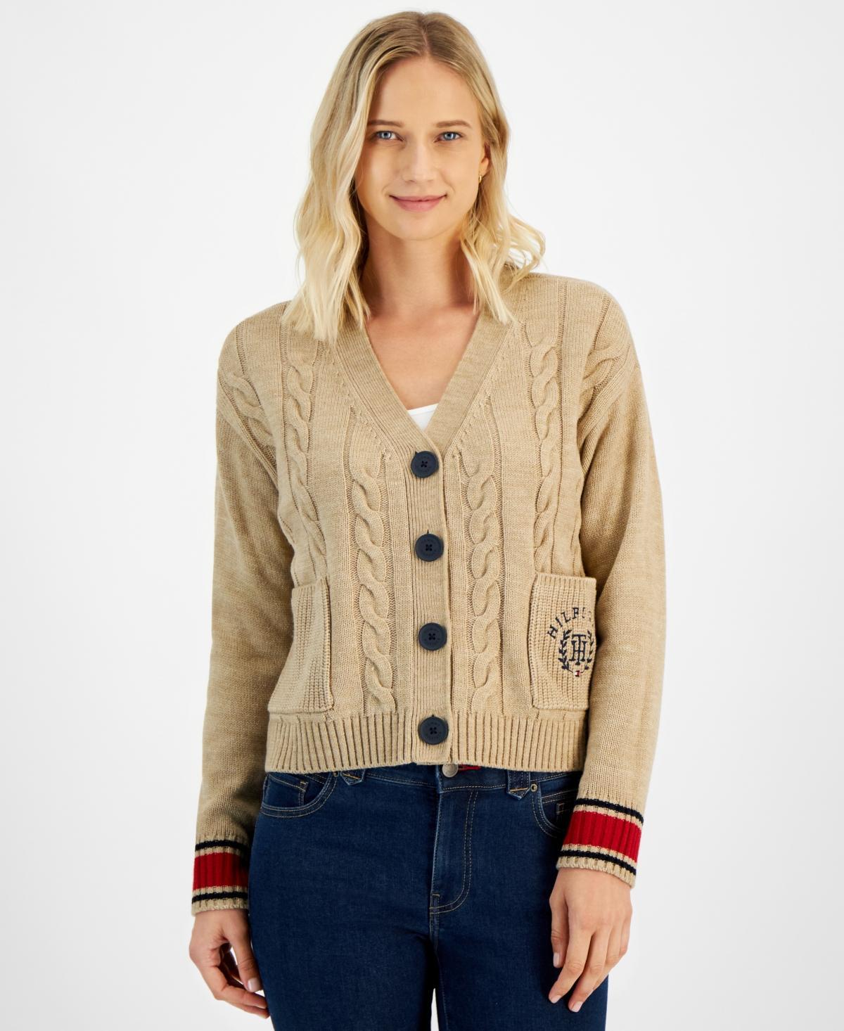 Tommy Hilfiger Womens Cable Knit Front Button Cardigan Product Image