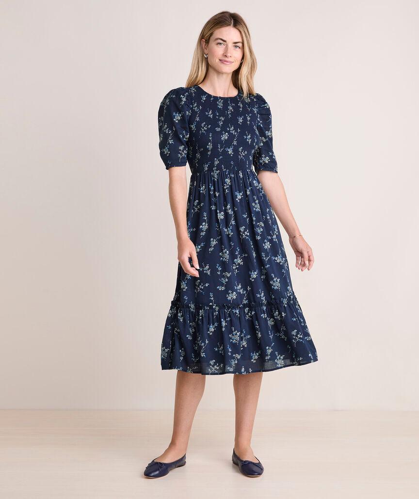 Smocked Puff-Sleeve Midi Dress product image