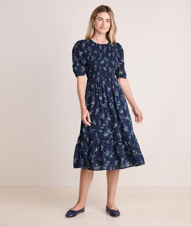 Smocked Puff-Sleeve Midi Dress Product Image