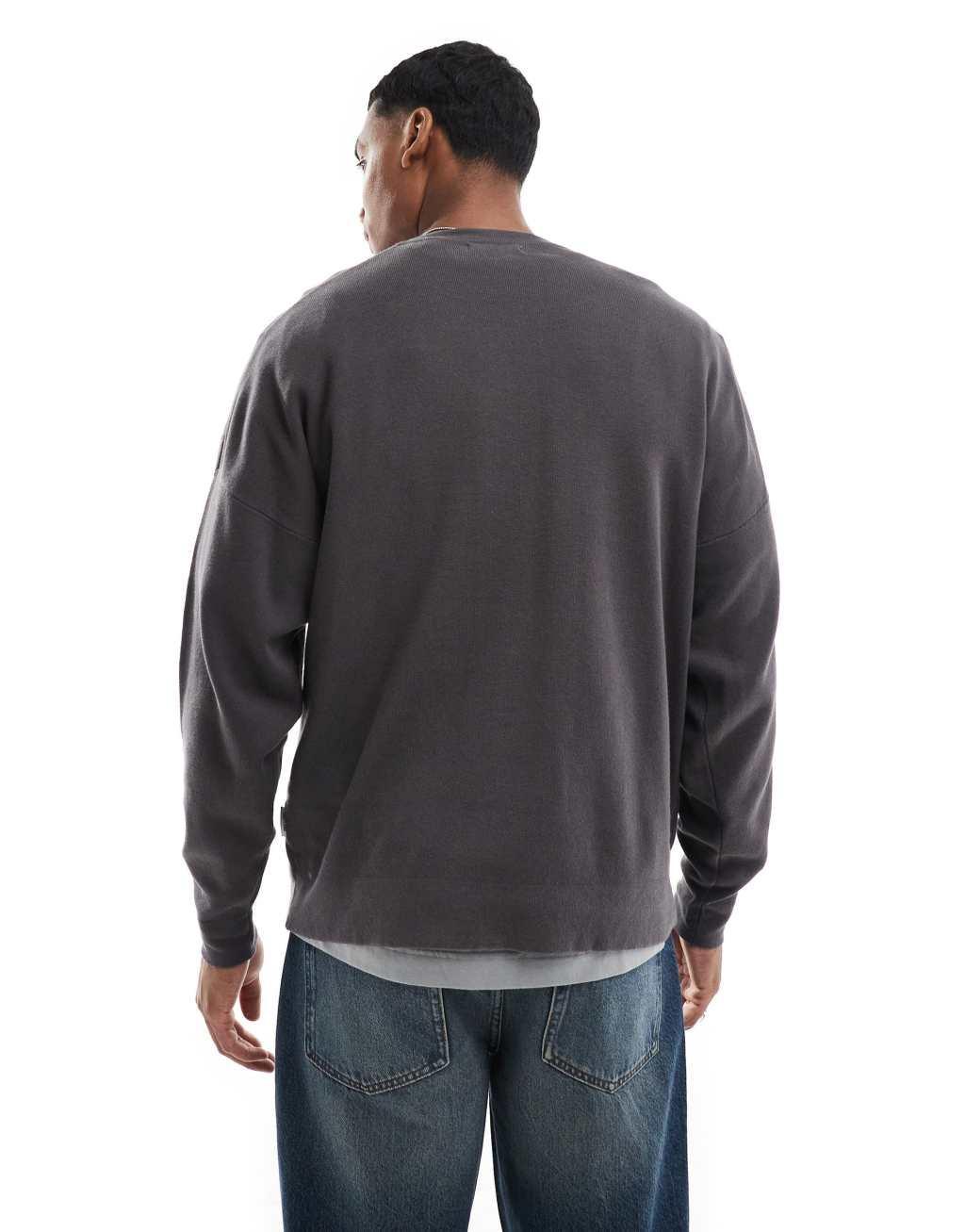 ONLY & SONS crew neck long sleeve drop shoulder knit in dark gray Product Image