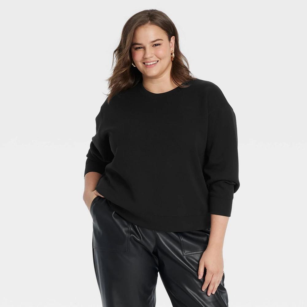 Womens Sandwash Pullover Sweatshirt - A New Day Black 2X Product Image