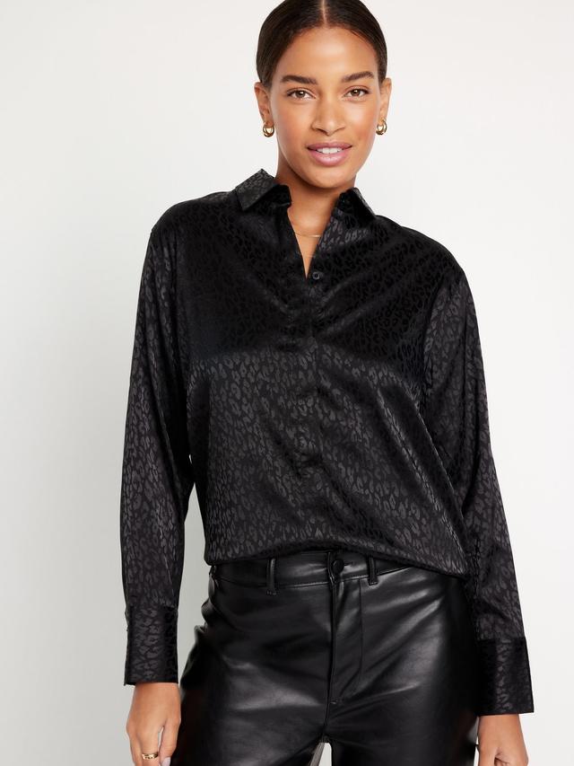 Textured Satin Button-Down Boyfriend Shirt Product Image