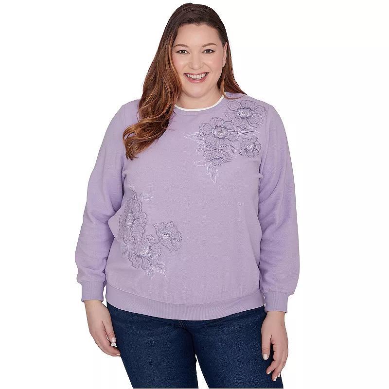 Plus Size Alfred Dunner Classic Sherpa Floral Embroidered Sweater, Womens Product Image