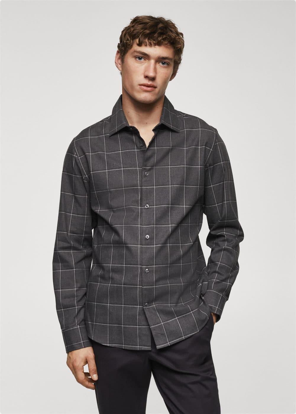 MANGO MAN - Check flannel cotton shirt greyMen Product Image