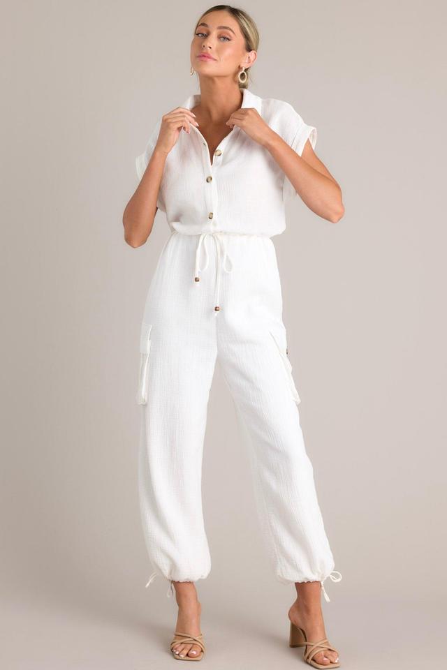 Skyline Soiree 100% Cotton Ivory Collared Jumpsuit Product Image