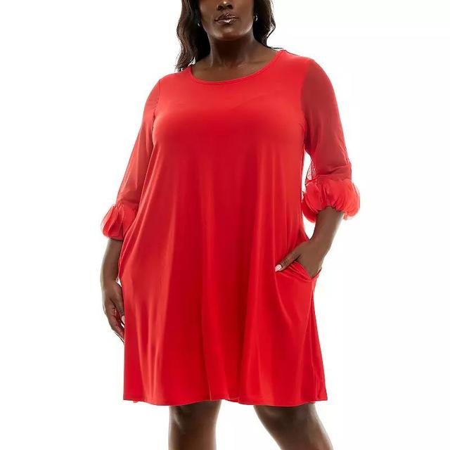 Plus Size Nina Leonard Puffed 3/4-Sleeve Trapeze Dress, Womens Product Image