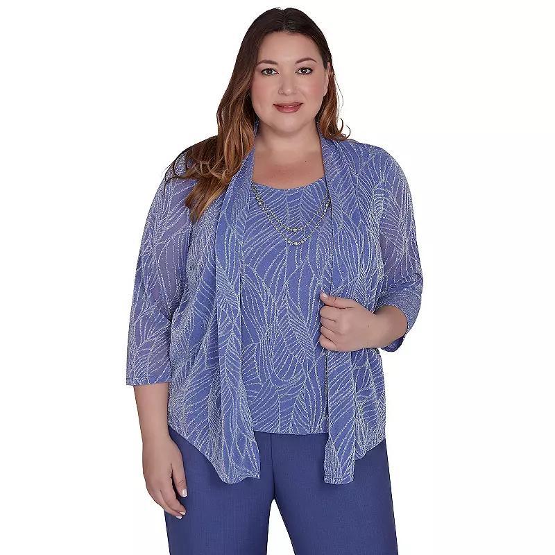 Plus Size Alfred Dunner Shimmer Leaf 2-in-1 Top With Detachable Necklace, Womens Product Image