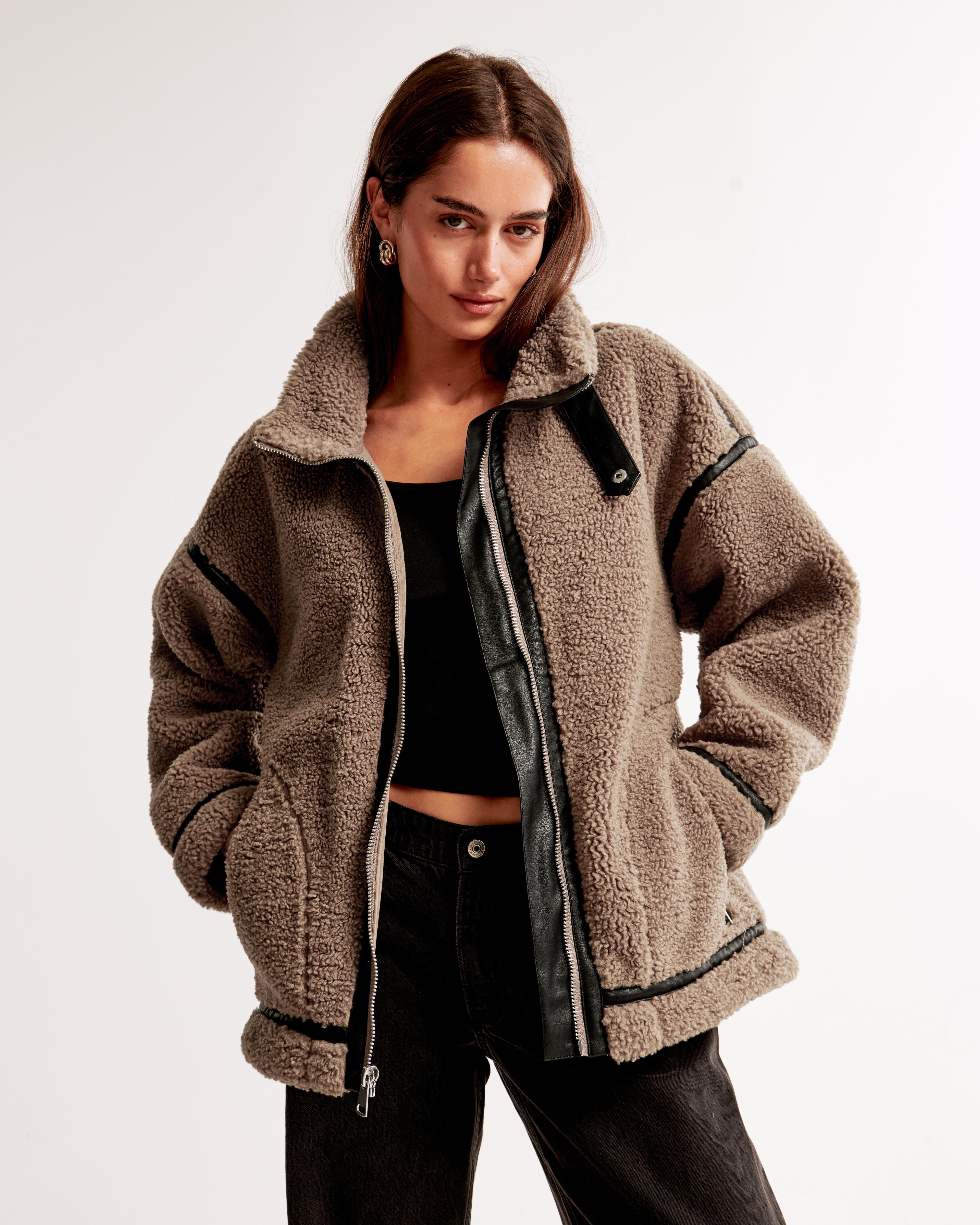 Contrast Trim Sherpa Aviator Jacket Product Image