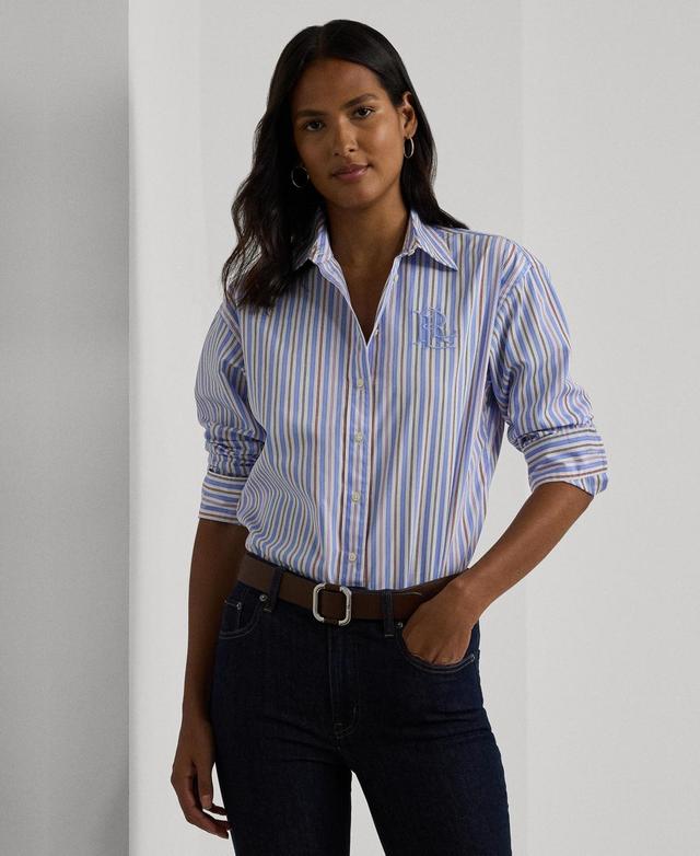 Lauren Ralph Lauren Womens Cotton Collared Striped Shirt Product Image