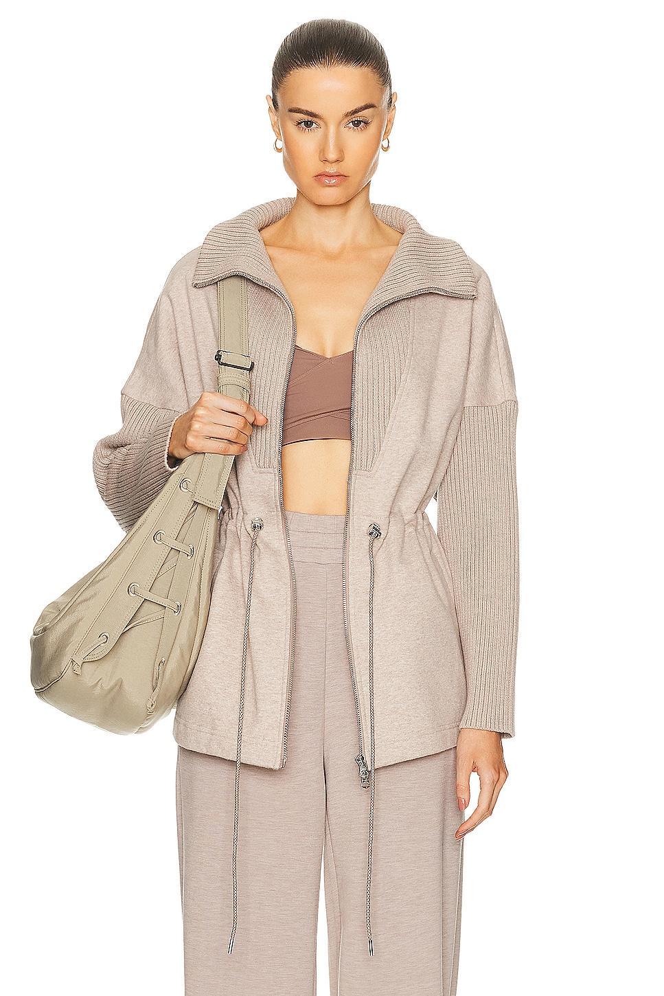 Varley Cotswold Longline Zip Through Sweater Taupe. (also in L). Product Image