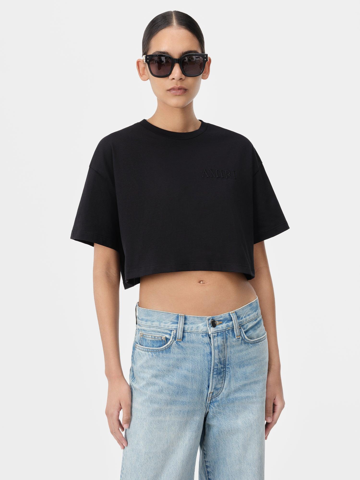 WOMEN - WOMEN'S AMIRI EMBROIDERED CROPPED TEE - Black Female Product Image