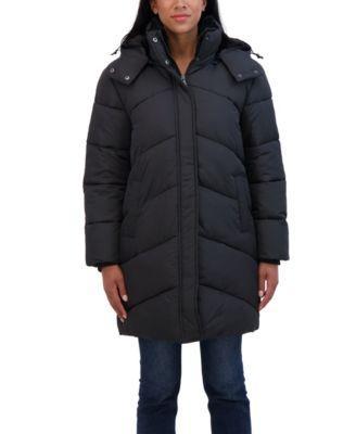 Women's 3/4 Cozy Lined Hooded Puffer Coat Product Image