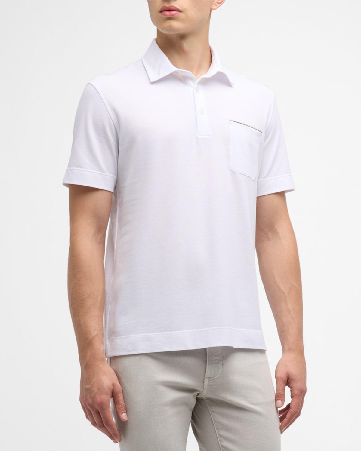 Mens Cotton Polo Shirt with Leather-Trim Pocket Product Image