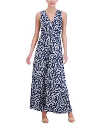 Petite Printed V-Neck Sleeveless Maxi Dress Product Image