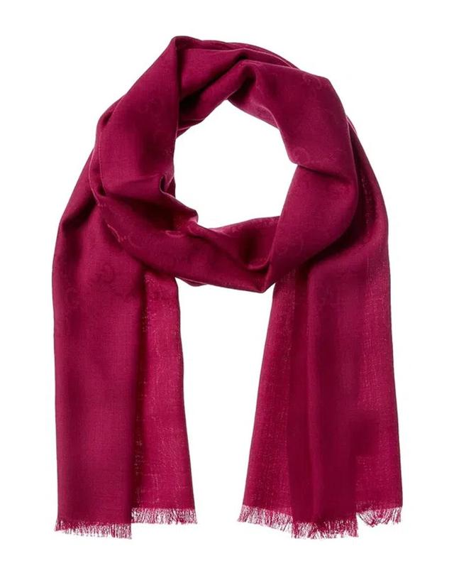 Logo Small Jacquard Wool & Silk-blend Scarf In Pink Product Image