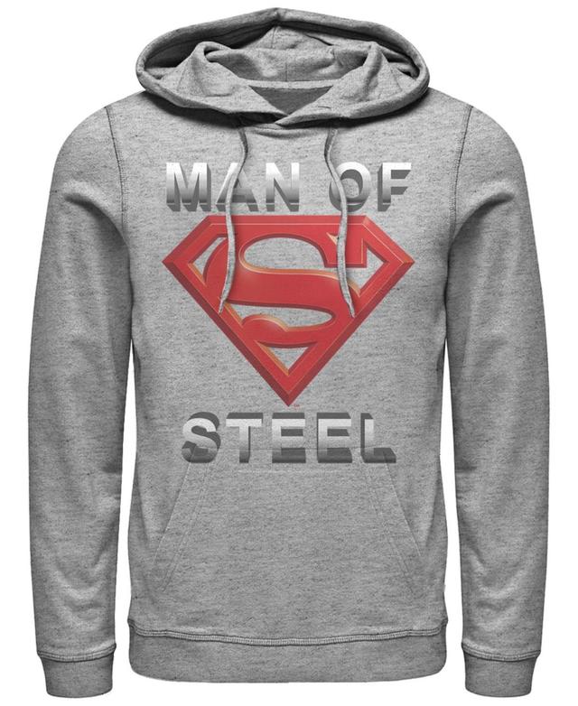 Mens DC Comics Superman Man Of Steel Text Logo Hoodie Athletic Grey Product Image