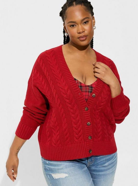 Cable Cardigan V-Neck Drop Shoulder Sweater product image