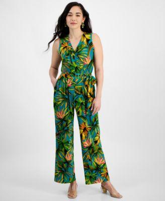 Petite Printed Tie-Waist Sleeveless Jumpsuit, Created for Macy's Product Image