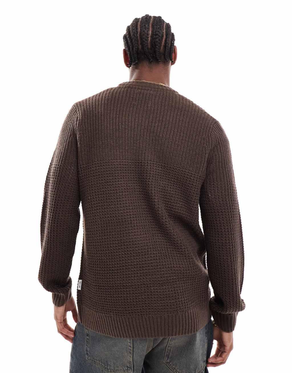 ONLY & SONS ribbed knit sweater in brown Product Image