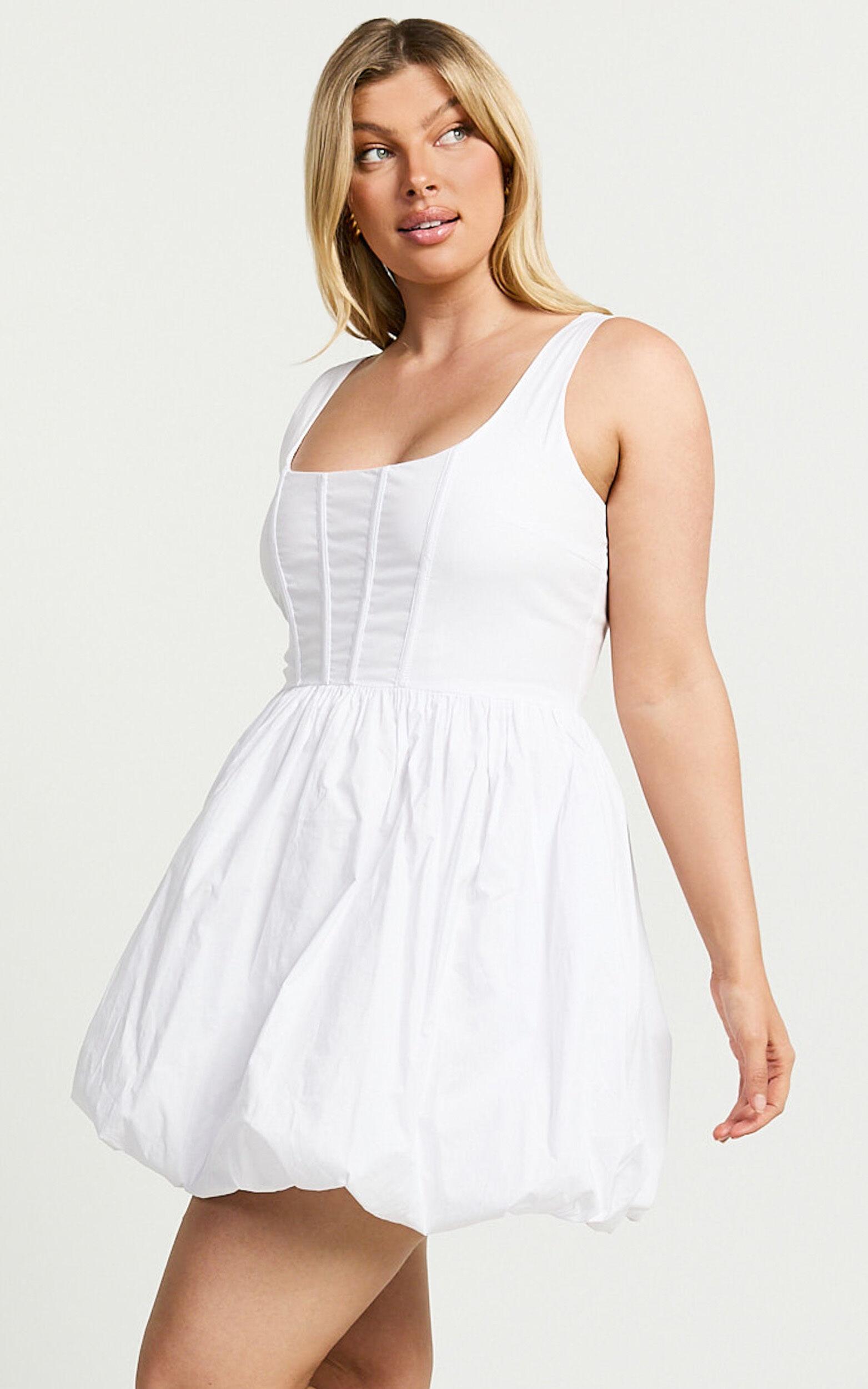 Brianda Mini Dress - Corset Bodice Bubble Hem Dress in White Product Image