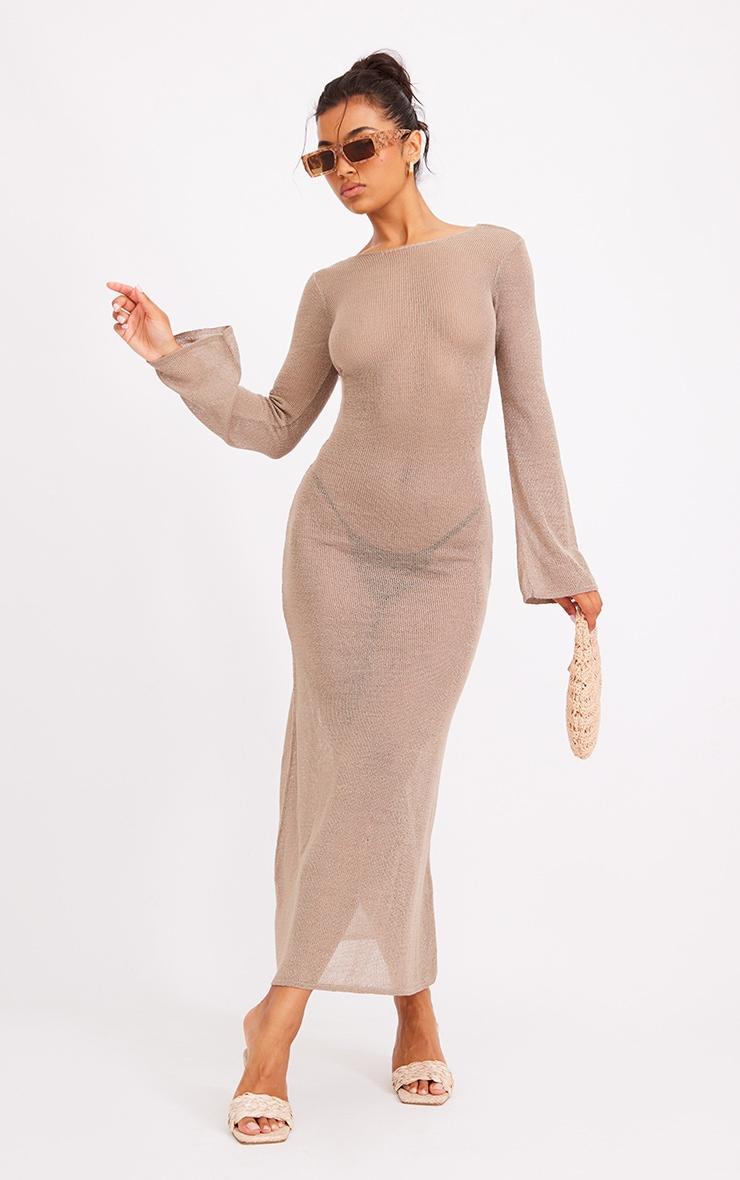 Taupe Scoop Back Filagree Knit Maxi Dress Product Image