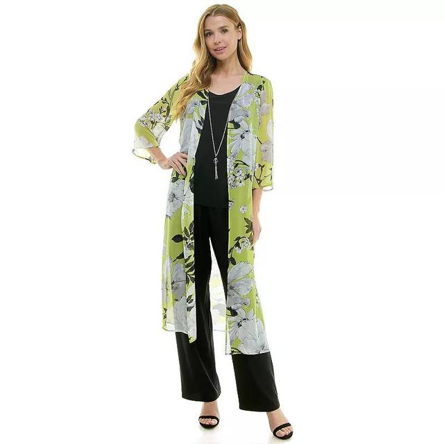 Womens Luxology 3-Piece Cardigan, Tank Top & Pants Set Grey Gray Black Product Image