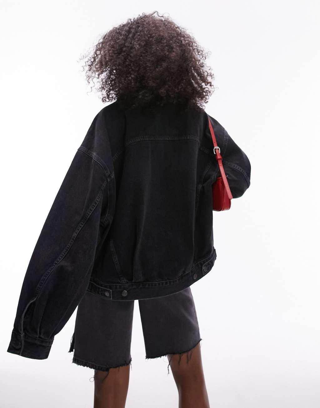 Topshop Balloon jacket in washed black Product Image