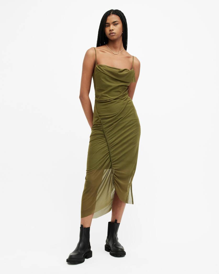 Ulla Mesh Draped Midi Dress Product Image