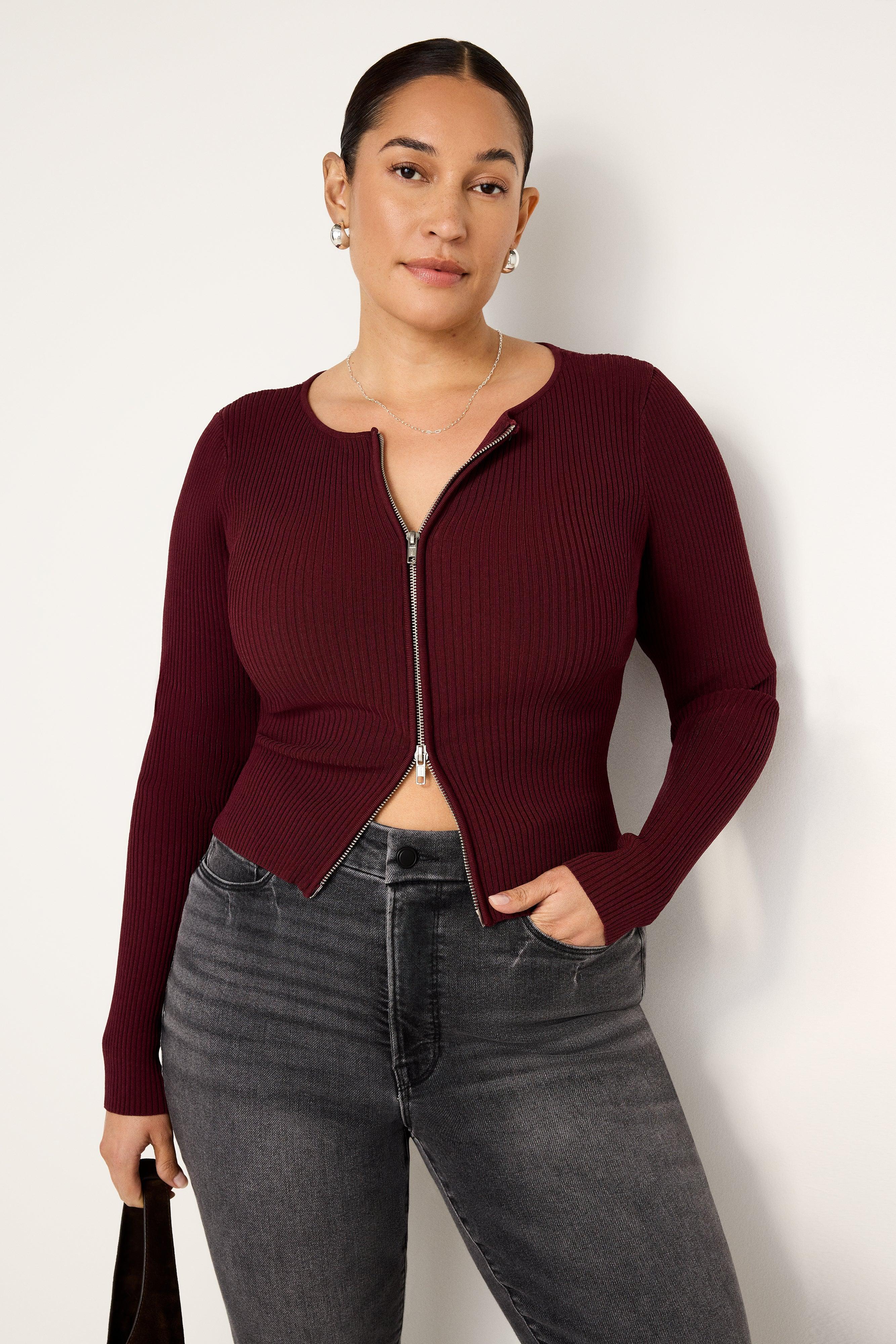 STRETCH RIB KNIT SWEATER | OXBLOOD002 Product Image