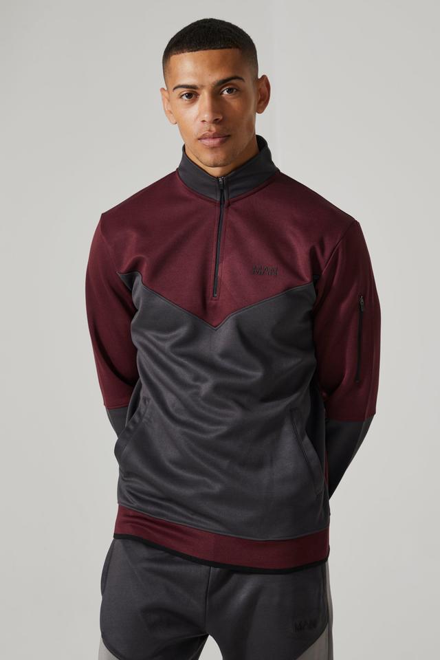 Active Colour Block Funnel Neck Reg Fit 1/4 Zip | boohooMAN USA Product Image