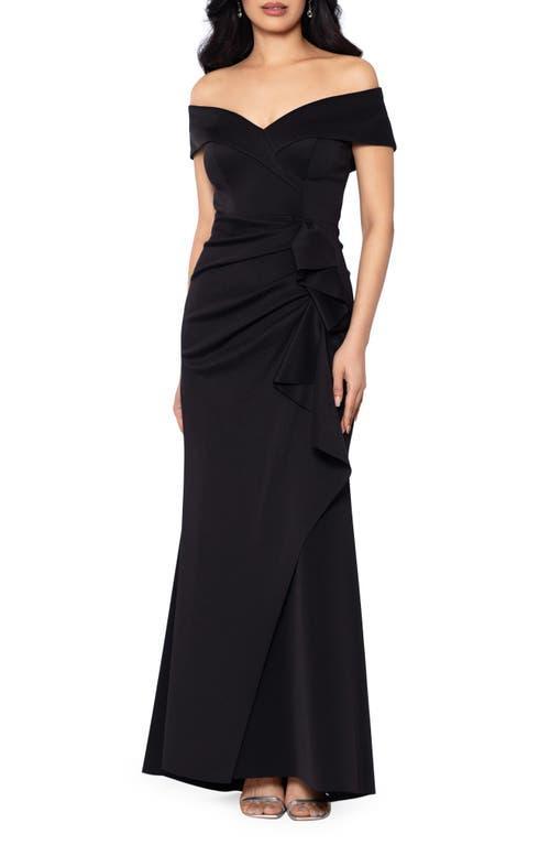 Xscape Evenings Off the Shoulder Ruffle Scuba Gown Product Image