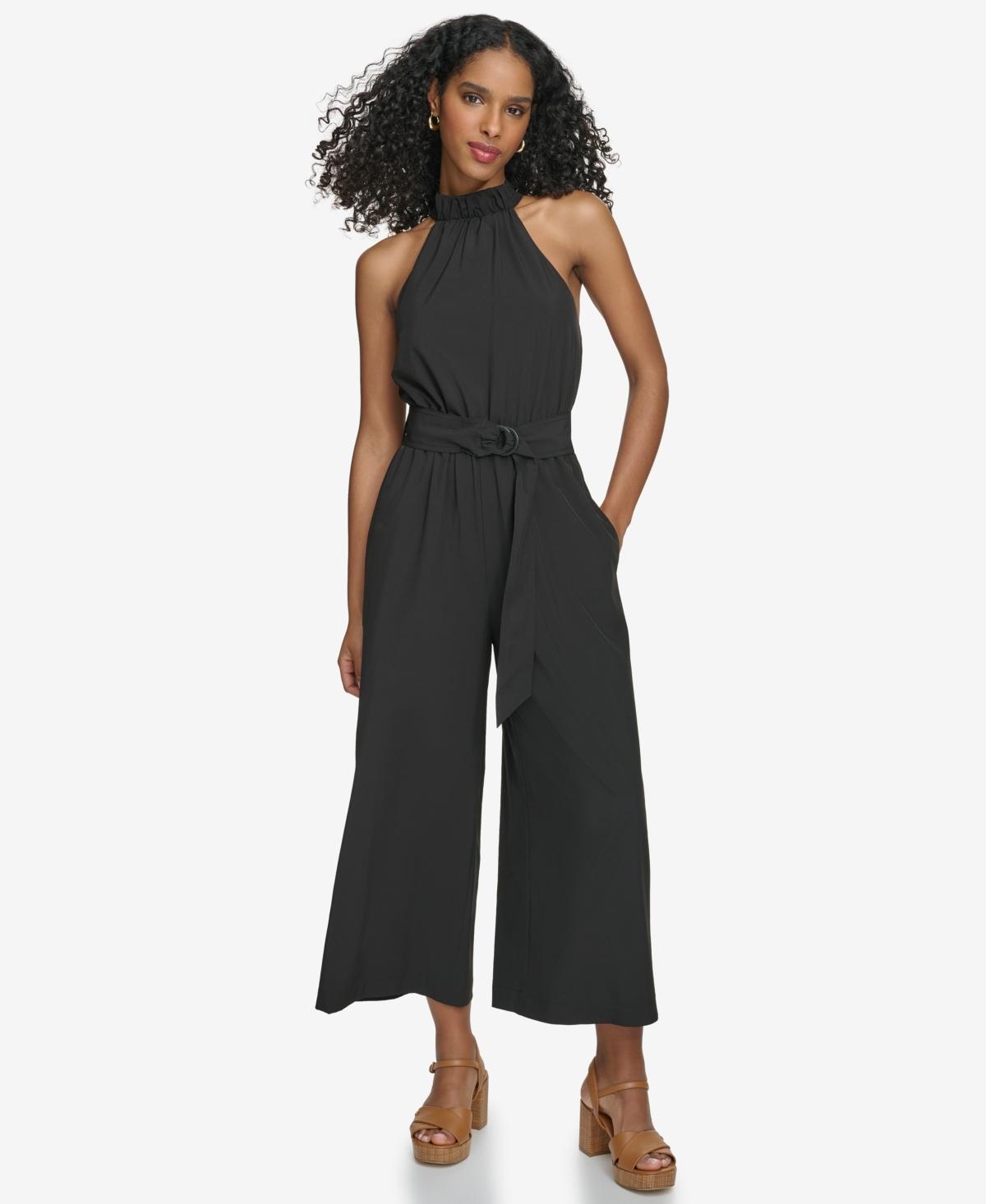 Calvin Klein Womens Belter Halter-Neck Straight-Leg Jumpsuit Product Image