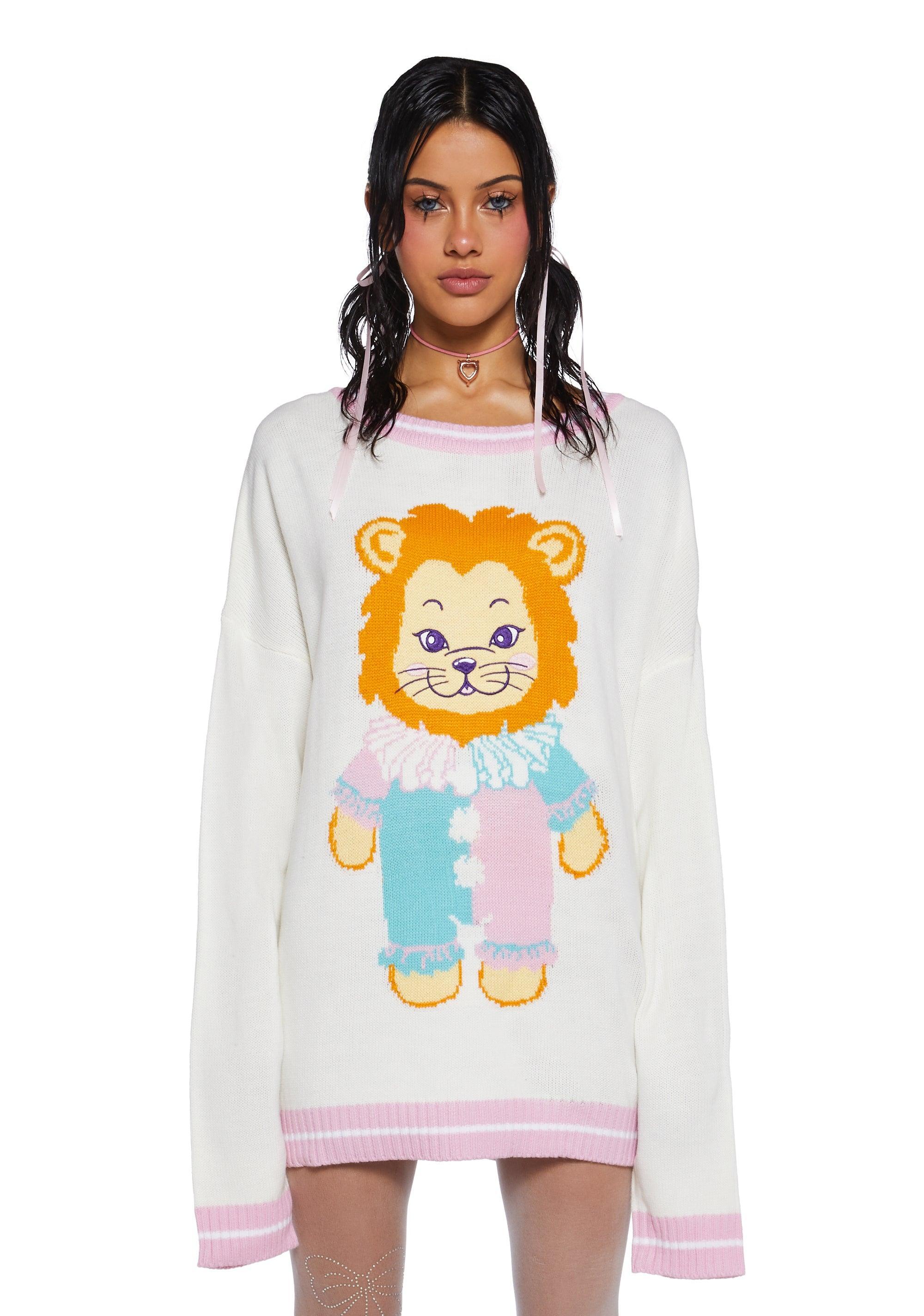 Sugar Thrillz Clowncore Lion Clown Circus Acrylic Knit Sweater - White Product Image