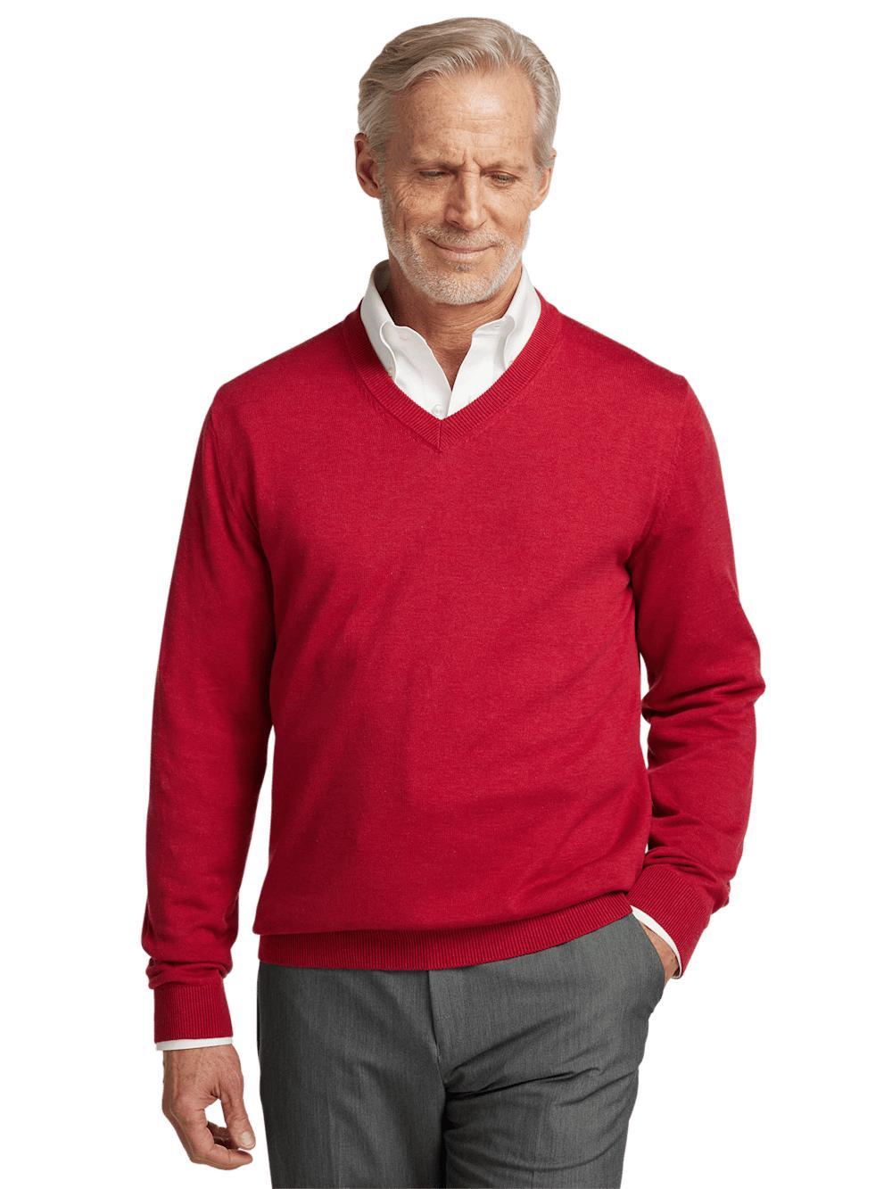 Supima Cotton V-neck Sweater - Red Product Image