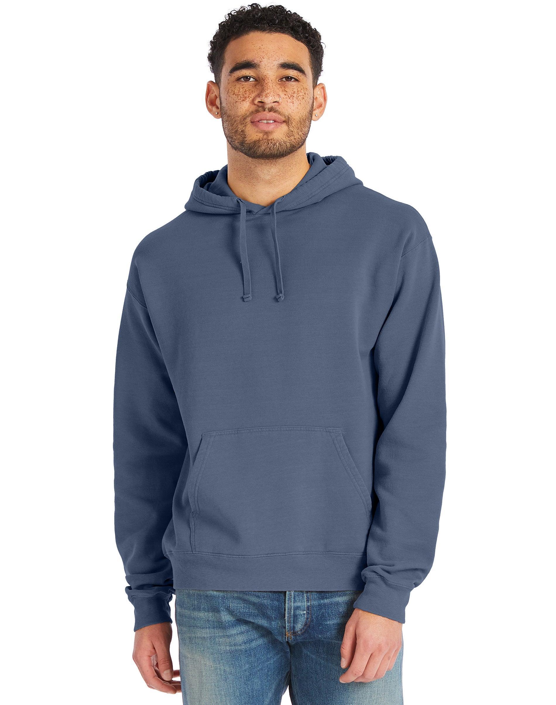 Mens Hanes Originals Garment Dyed Fleece Pullover Hoodie Blue Product Image