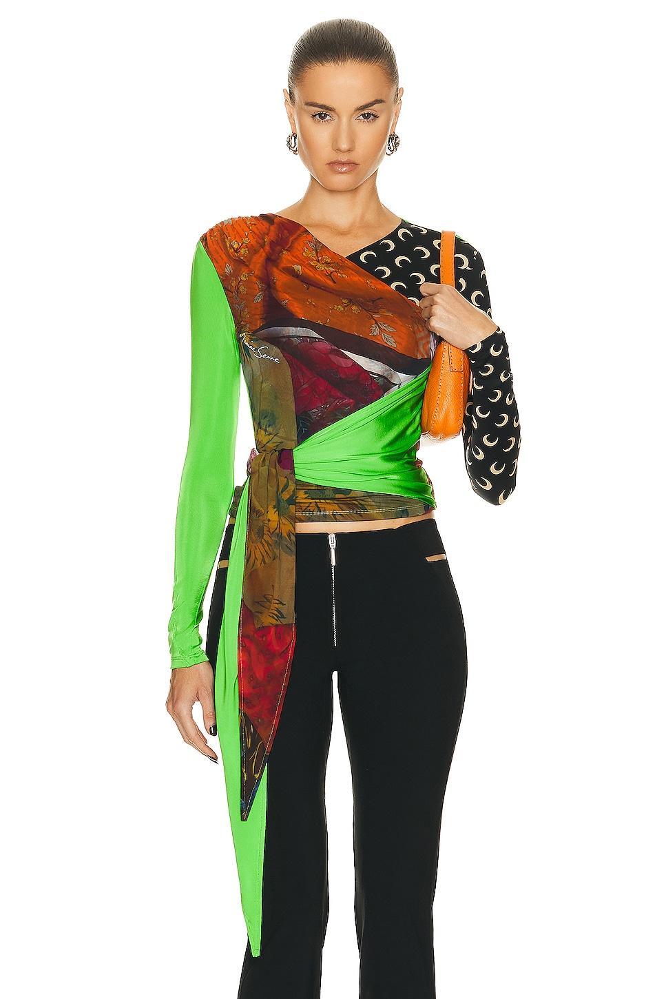 Marine Serre Jersey Body Shelter Draped Wrap Top Green. (also in ). Product Image