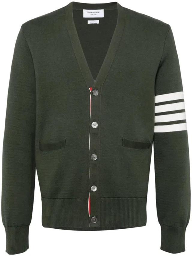 THOM BROWNE Milano Stitch V-neck Cardigan In Green Product Image