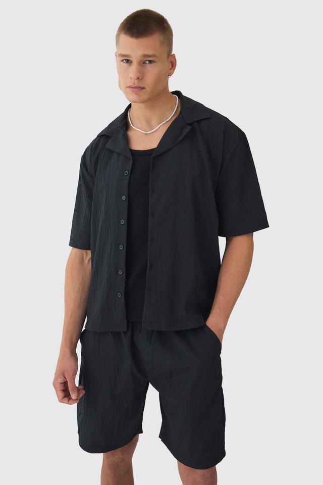 Oversized Crinkle Revere Shirt & Relaxed Short Set | boohooMAN USA Product Image