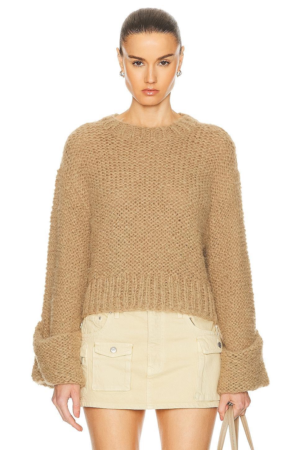 GRLFRND Open Stitch Knit Sweater in Khaki - Tan. Size M (also in S, XS). Product Image