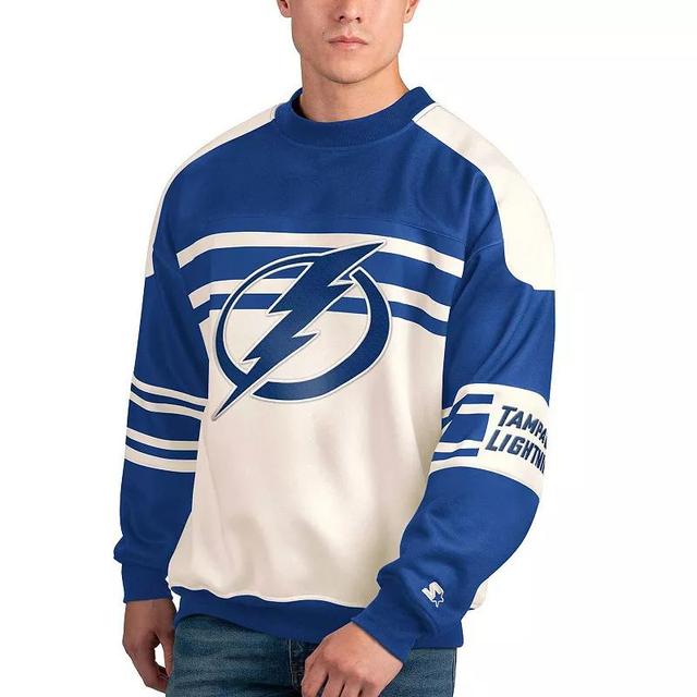 Mens Starter White Tampa Bay Lightning Defense Fleece Crewneck Pullover Sweatshirt Product Image