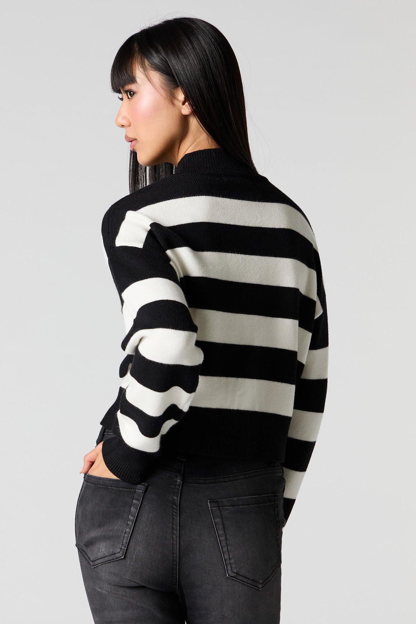 Striped Knit Mock Neck Sweater Female Product Image