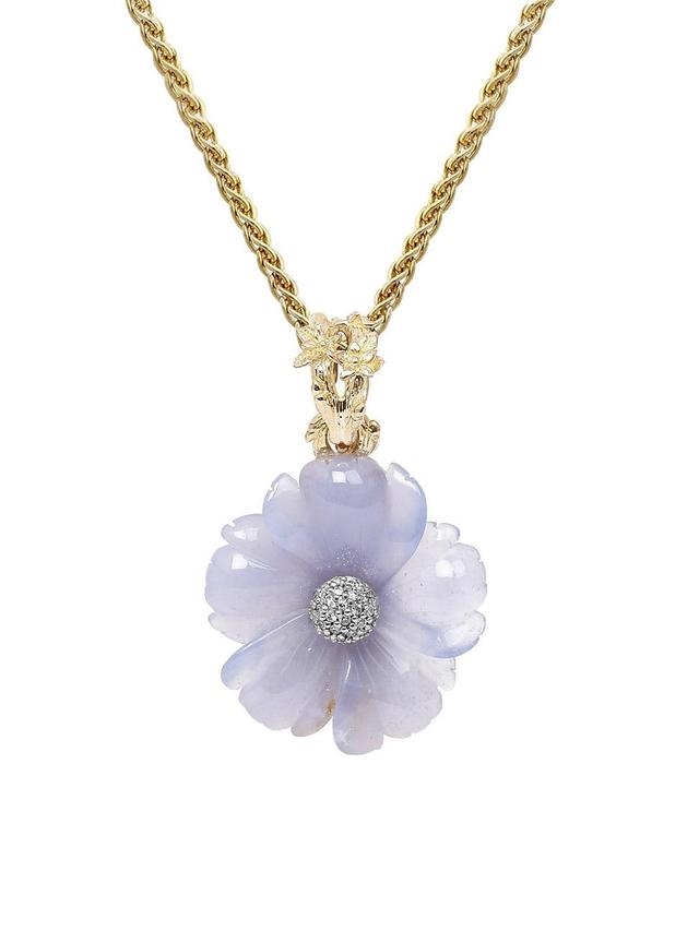 Womens Luxury 18K Yellow Gold, Chalcedony, & 0.44 TCW Diamond Flower Pendant Necklace Product Image