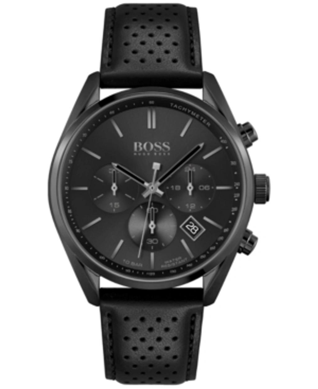 Black-plated Chronograph Watch With Perforated Leather Strap Men's Watches product image