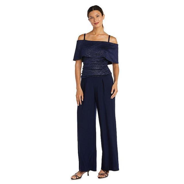 Womens R&M Richards Cold Shoulder Glitter Ruched Jumpsuit Product Image