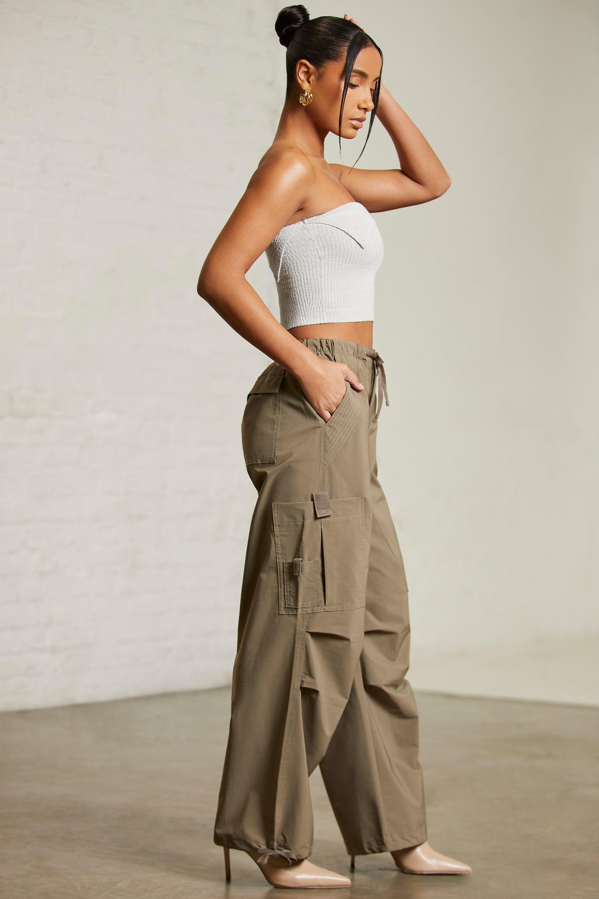 Wide Leg Cargo Trousers in Green Female Product Image