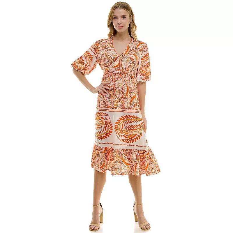 Womens Figueroa & Flower Printed V-Neck Puff Sleeve Midi Dress Product Image