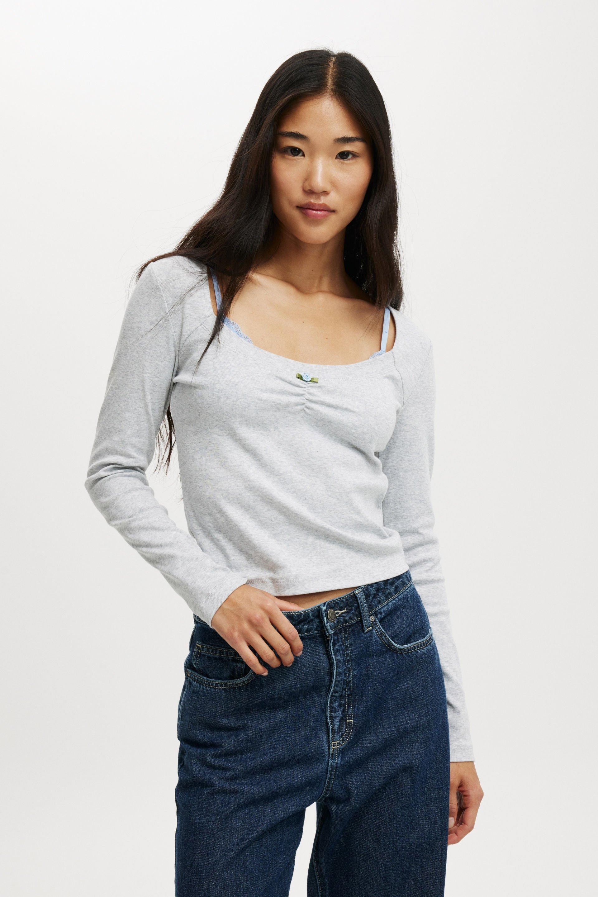 Cotton On Women - Sarah Rosette Square Neck Long Sleeve - Grey marle Product Image