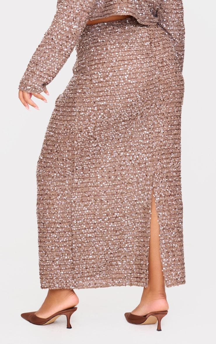 Plus Mocha Sequin Maxi Skirt Product Image