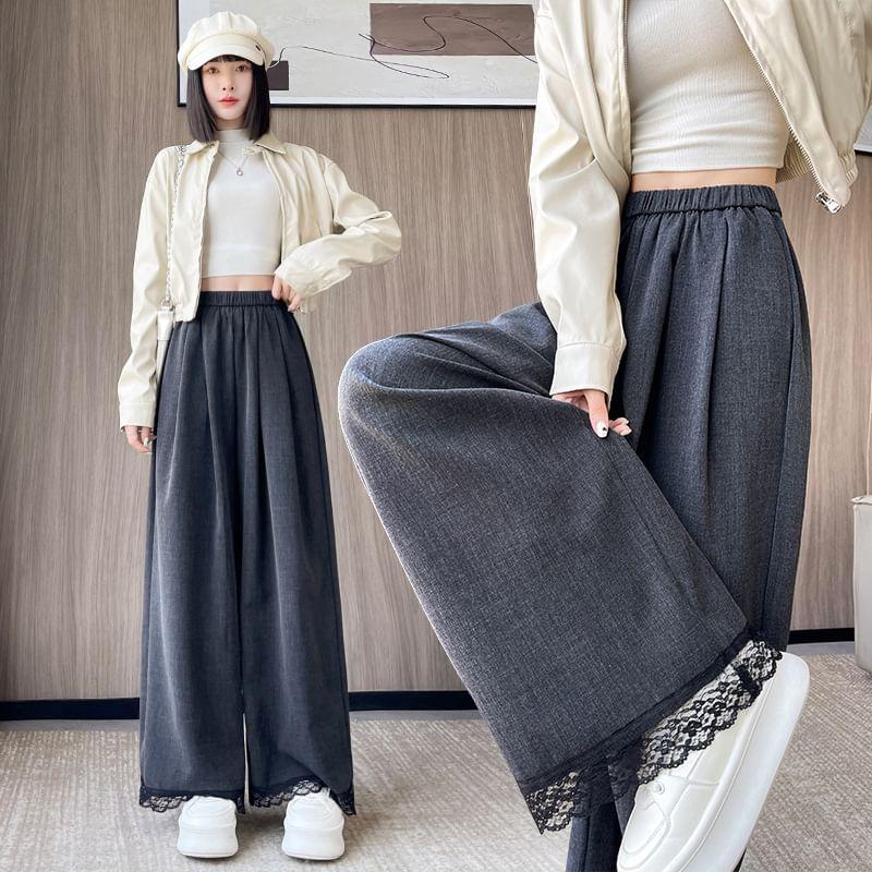 High Waist Plain Wide Leg Pants Product Image