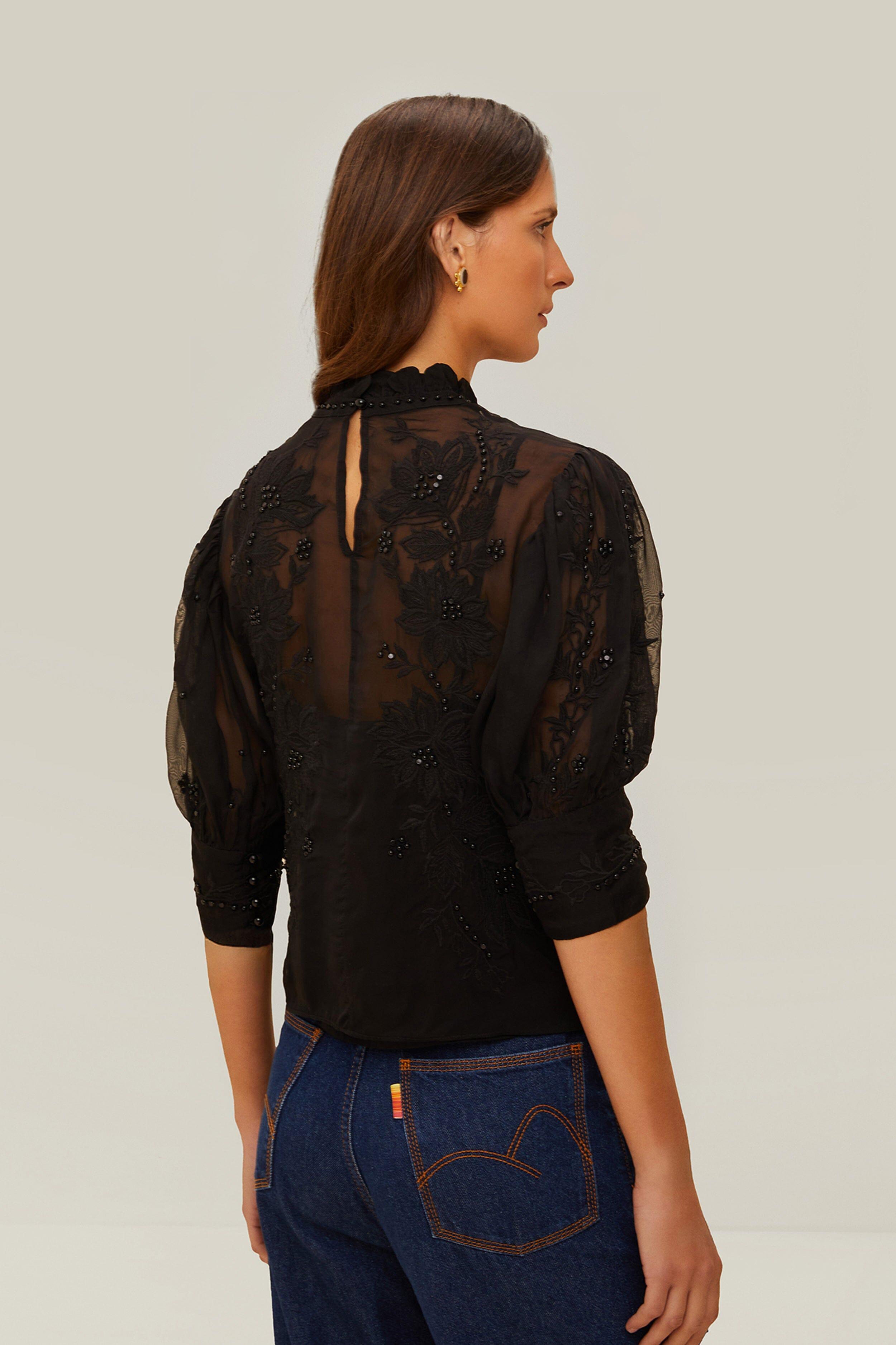 Black Short Sleeve Blouse Product Image